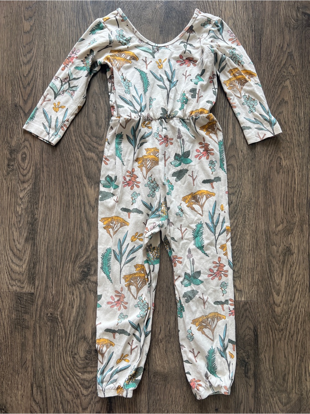 Alice + Ames Girls Floral Print Romper - Cream with Green & Mustard